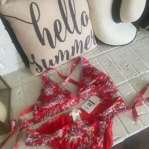 Jessica Simpson Red Floral Bikini Set